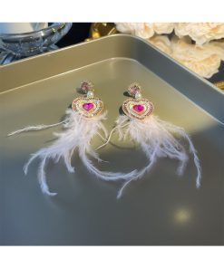 Long White Feather Heart Earrings for Autumn Winter 2025 - Sweet Cute Personalized Ear Accessories to Enhance Your Look