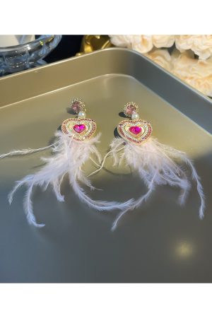 Long White Feather Heart Earrings for Autumn Winter 2025 - Sweet Cute Personalized Ear Accessories to Enhance Your Look
