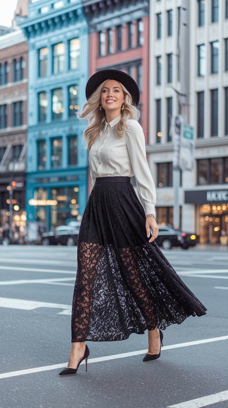 Inspiring Long Black Lace Skirt Outfit Ideas for Any Occasion outfit idea