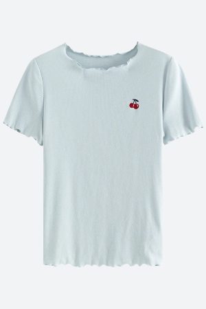 Looks Chic, Fashion Street - Soft Girl Cherry Lettuce Edge Tee