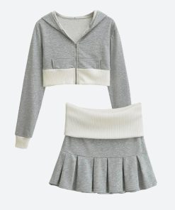 Looks Chic, Korean Shirt - Cropped Hoodie & Mini Skirt Two Piece Set