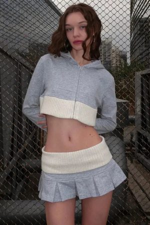 Looks Chic, Korean Shirt - Cropped Hoodie & Mini Skirt Two Piece Set