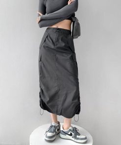 Looks Minimalistas, Dream Style Fashion - Drawstring Parachute Midi Skirt