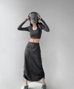 Looks Minimalistas, Dream Style Fashion - Drawstring Parachute Midi Skirt