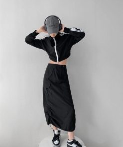 Looks Minimalistas, Dream Style Fashion - Drawstring Parachute Midi Skirt