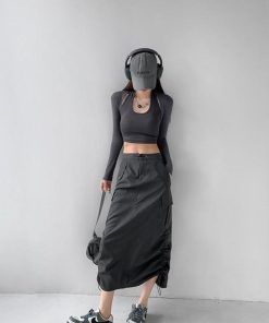 Looks Minimalistas, Dream Style Fashion - Drawstring Parachute Midi Skirt