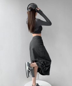 Looks Minimalistas, Dream Style Fashion - Drawstring Parachute Midi Skirt