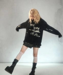 Looks With Doc Martens, How To Style Doc Martens With Dress - Grunge Fluffy Knitted Sweater