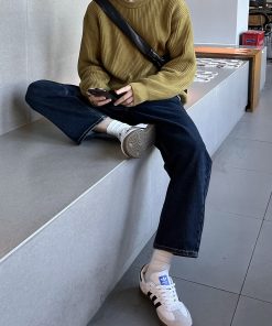 Loose Casual Denim Pants for Men, Retro Wide-Leg Straight Trousers, Autumn Fashion, Deep Blue, Hong Kong Style, Versatile 90s Look