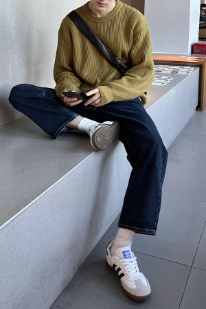 Loose Casual Denim Pants for Men, Retro Wide-Leg Straight Trousers, Autumn Fashion, Deep Blue, Hong Kong Style, Versatile 90s Look