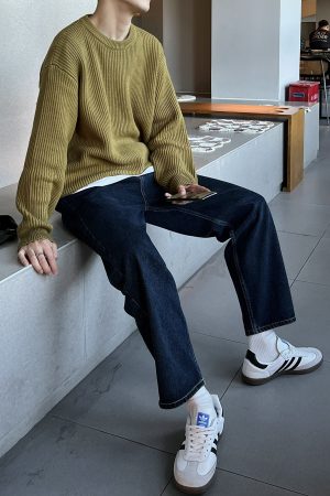 Loose Casual Denim Pants for Men, Retro Wide-Leg Straight Trousers, Autumn Fashion, Deep Blue, Hong Kong Style, Versatile 90s Look