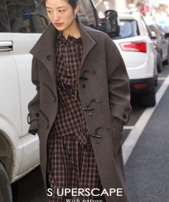 Loose Check Shirt with Twisted Design, Half-High Collar, and Drawstring - Trendy 90s-Inspired Style