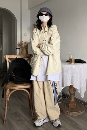 Loose Corduroy Wide-Leg Trousers for Autumn Winter - Versatile Japanese Korean Street Style Workwear with Built-in Handkerchief