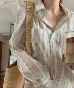 Loose Cotton-Linen Striped Shirt for Women - Trendy Versatile Top for Spring and Autumn 2025, Niche Design, Effortless Style