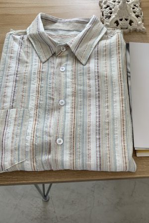 Loose Cotton-Linen Striped Shirt for Women - Trendy Versatile Top for Spring and Autumn 2025, Niche Design, Effortless Style