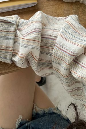 Loose Cotton-Linen Striped Shirt for Women - Trendy Versatile Top for Spring and Autumn 2025, Niche Design, Effortless Style