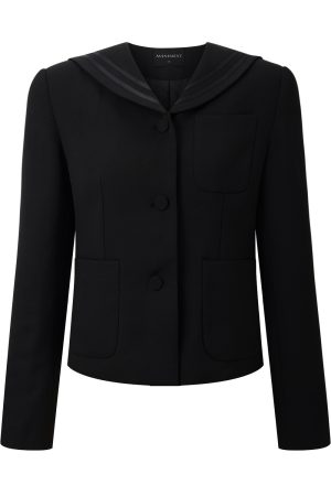 Loose Fit Black Navy Collar Suit Jacket - Japanese College Style Slimming Outerwear for Women