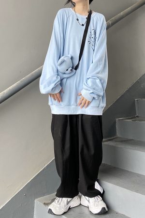 Loose Fit Curry Bear Crewneck Pullover Sweatshirt - Versatile Japanese Korean Street Style for Couples and Casual Wear