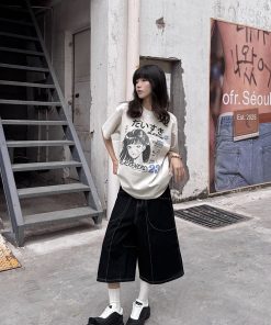 Loose Fit Denim Capri Pants for Women - Retro American Style Summer Shorts, Versatile Casual Fashion