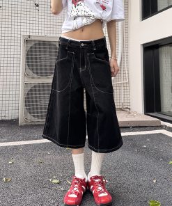 Loose Fit Denim Capri Pants for Women - Retro American Style Summer Shorts, Versatile Casual Fashion