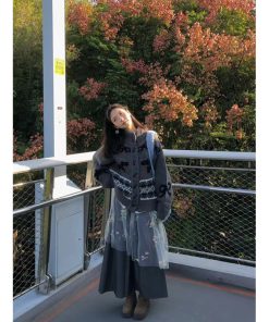 Loose Fit Gray Knitted Cardigan Sweater Coat with Horn Buttons for Women - Casual Pumpkin/Wild Daydream Style