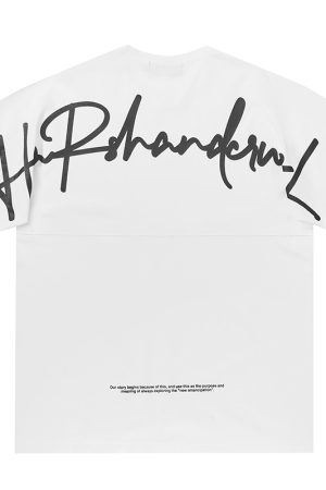 Loose Fit Hip-Hop Street Style T-Shirt with Handwritten Logo - Pure Cotton, Round Neck, Short Sleeve, Casual Streetwear