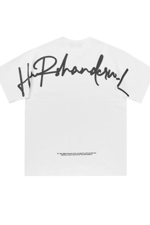 Loose Fit Hip-Hop Street Style T-Shirt with Handwritten Logo - Pure Cotton, Round Neck, Short Sleeve, Casual Streetwear