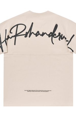 Loose Fit Hip-Hop Street Style T-Shirt with Handwritten Logo - Pure Cotton, Round Neck, Short Sleeve, Casual Streetwear