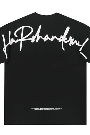Loose Fit Hip-Hop Street Style T-Shirt with Handwritten Logo - Pure Cotton, Round Neck, Short Sleeve, Casual Streetwear