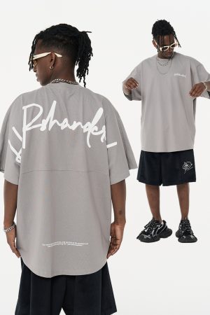 Loose Fit Hip-Hop Street Style T-Shirt with Handwritten Logo - Pure Cotton, Round Neck, Short Sleeve, Casual Streetwear