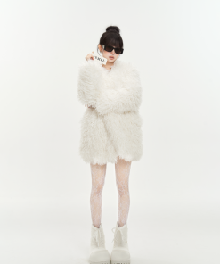 Loose Fit Ice and Snow Queen Curly Imitation Fur Coat with Big Lapel for Women - Winter Warm Fashion Outerwear