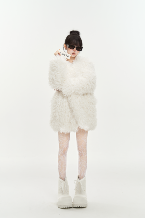Loose Fit Ice and Snow Queen Curly Imitation Fur Coat with Big Lapel for Women - Winter Warm Fashion Outerwear