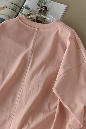 Loose Fit Round Neck Long Sleeve Vintage Pink T-Shirt - Simple All-Cotton Slimming Tee in Versatile French Style, Perfect for 90s Y2K Looks