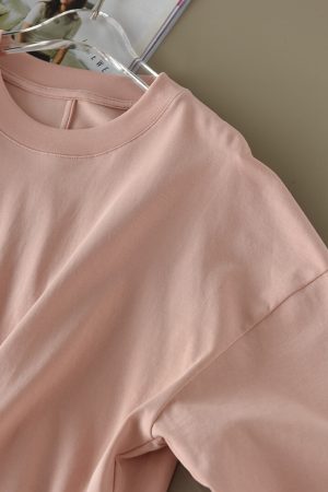 Loose Fit Round Neck Long Sleeve Vintage Pink T-Shirt - Simple All-Cotton Slimming Tee in Versatile French Style, Perfect for 90s Y2K Looks