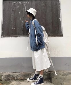 Loose High Neck Fleece Pullover Sweater in Retro Japanese Style - Warm Thickened Casual Top for Cozy 90s Fashion