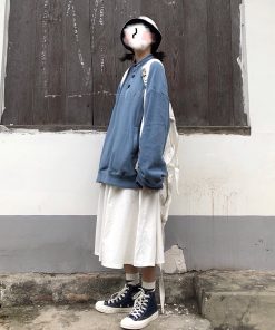 Loose High Neck Fleece Pullover Sweater in Retro Japanese Style - Warm Thickened Casual Top for Cozy 90s Fashion