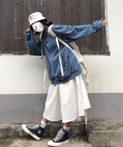 Loose High Neck Fleece Pullover Sweater in Retro Japanese Style - Warm Thickened Casual Top for Cozy 90s Fashion