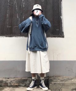 Loose High Neck Fleece Pullover Sweater in Retro Japanese Style - Warm Thickened Casual Top for Cozy 90s Fashion