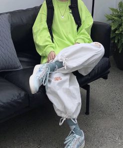 Loose Japanese Style Tapered Cargo Pants with Pleats and Embroidery - Unisex Versatile Streetwear Lantern Pants