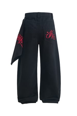 Loose Leaf Wide-Leg Casual Pants for Summer - Embroidered Letters, Wrinkle-Resistant, Stiff Fit, Trendy 2025 Fashion