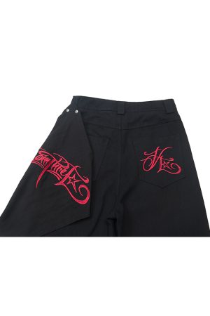 Loose Leaf Wide-Leg Casual Pants for Summer - Embroidered Letters, Wrinkle-Resistant, Stiff Fit, Trendy 2025 Fashion