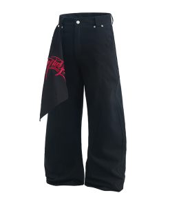 Loose Leaf Wide-Leg Casual Pants for Summer - Embroidered Letters, Wrinkle-Resistant, Stiff Fit, Trendy 2025 Fashion