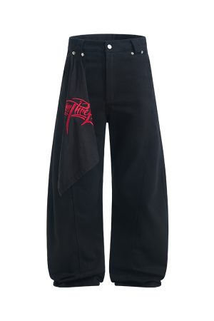 Loose Leaf Wide-Leg Casual Pants for Summer - Embroidered Letters, Wrinkle-Resistant, Stiff Fit, Trendy 2025 Fashion