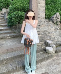 Loose Sleeveless White Camisole Top for Women - Sweet Temperament Design, Summer 2025 Style, Perfect for 90s and Y2K Fashion