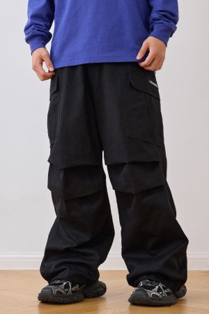 Loose Straight-Leg Pleated Cargo Pants with Large Pockets - Trendy Y2K Style for Casual Chic Outfits