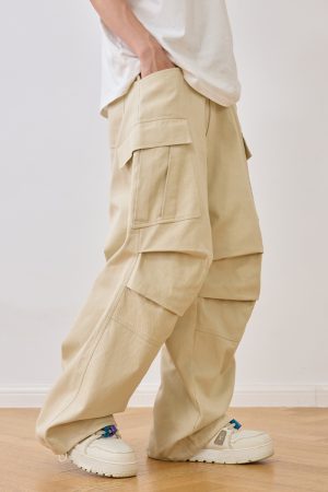 Loose Straight-Leg Pleated Cargo Pants with Large Pockets - Trendy Y2K Style for Casual Chic Outfits