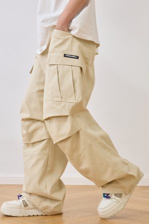 Loose Straight-Leg Pleated Cargo Pants with Large Pockets - Trendy Y2K Style for Casual Chic Outfits