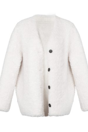 Loose Thick Wool Coat with Leather and Fur, Three-Button V-Neck, Practical Autumn & Winter Wear, Australian Wool