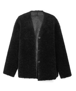 Loose Thick Wool Coat with Leather and Fur, Three-Button V-Neck, Practical Autumn & Winter Wear, Australian Wool