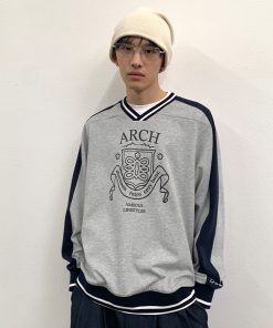 Loose V-Neck Quick-Dry Breathable Men's Long Sleeve T-Shirt - Stylish Casual Top for 90s and Y2K Fashion Enthusiasts